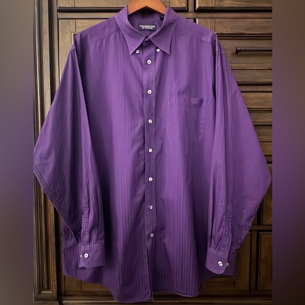 Roundtree & Yorke Big/Tall Men’s Button Up Shirt w/ Pocket - Purple - Size XXL
